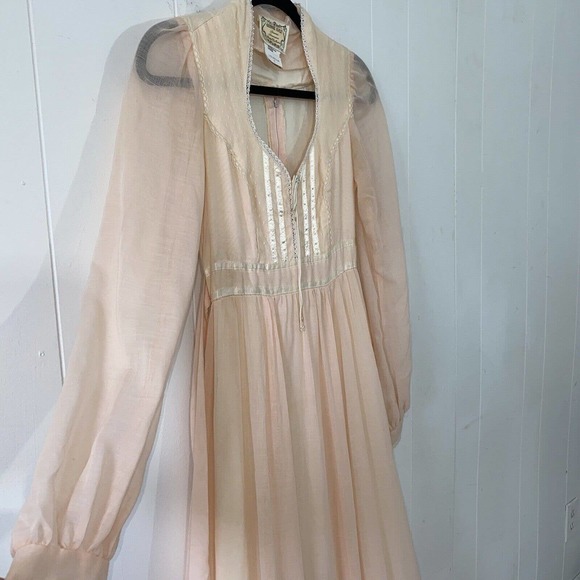 Vintage 1970s Pale Pink Gunne Sax Maxi Dress Corset Bodice Cottage Prairie - Picture 7 of 9
